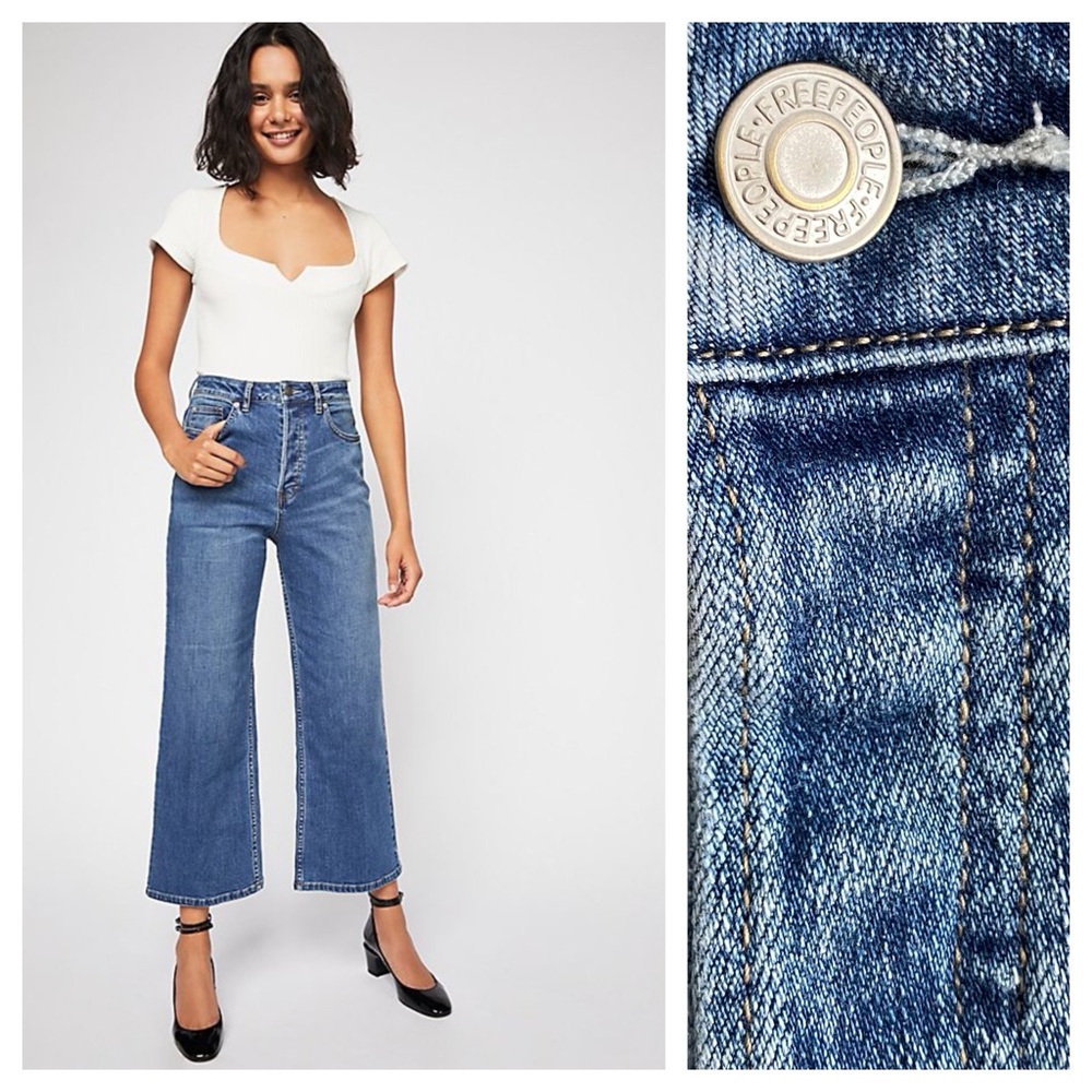 Free People Blue High-Rise Wide Leg Jeans
